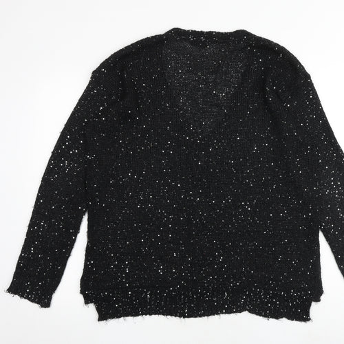H&M Womens Black V-Neck Acrylic Cardigan Jumper Size L