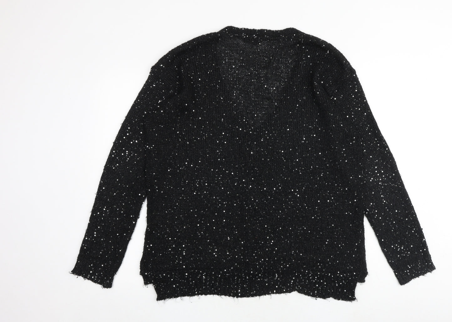 H&M Womens Black V-Neck Acrylic Cardigan Jumper Size L