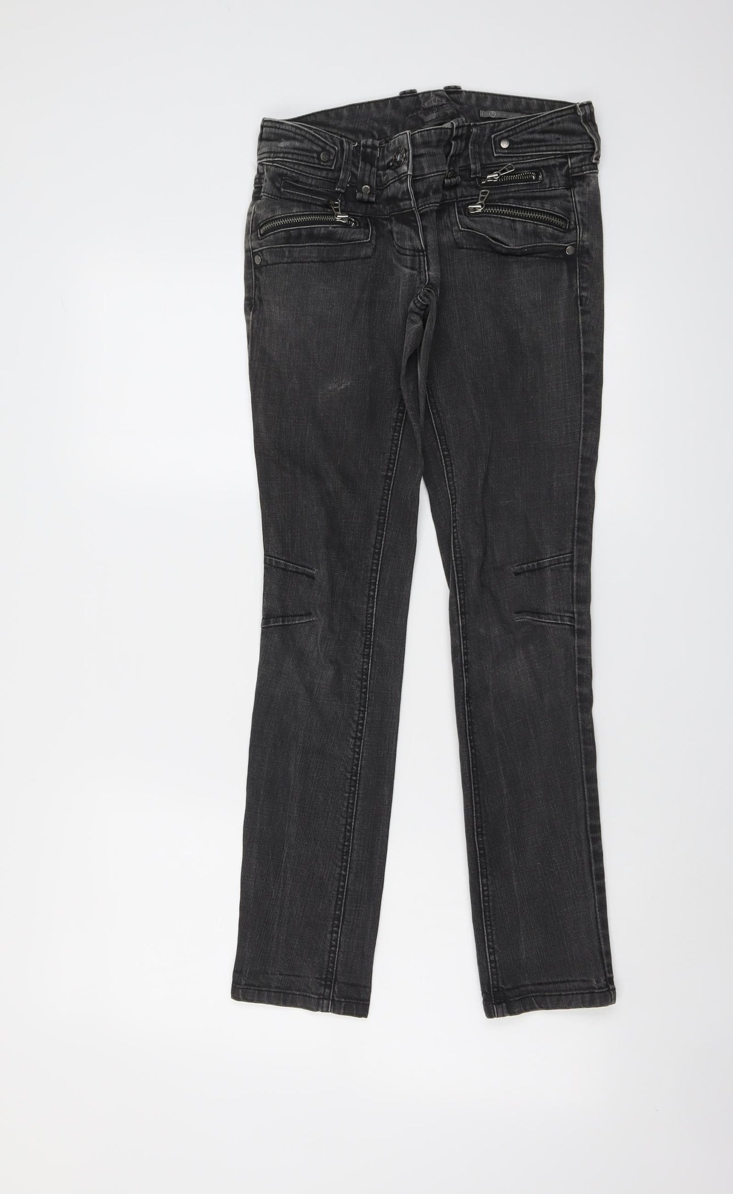 River Island Womens Grey Cotton Straight Jeans Size 8 L29 in Regular Button