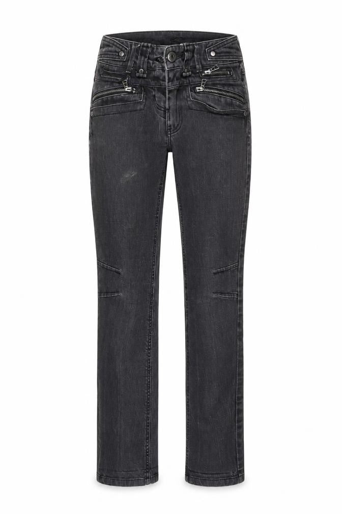 Front view of River Island women’s grey cotton straight jeans, size UK 8, 29-inch leg regular button