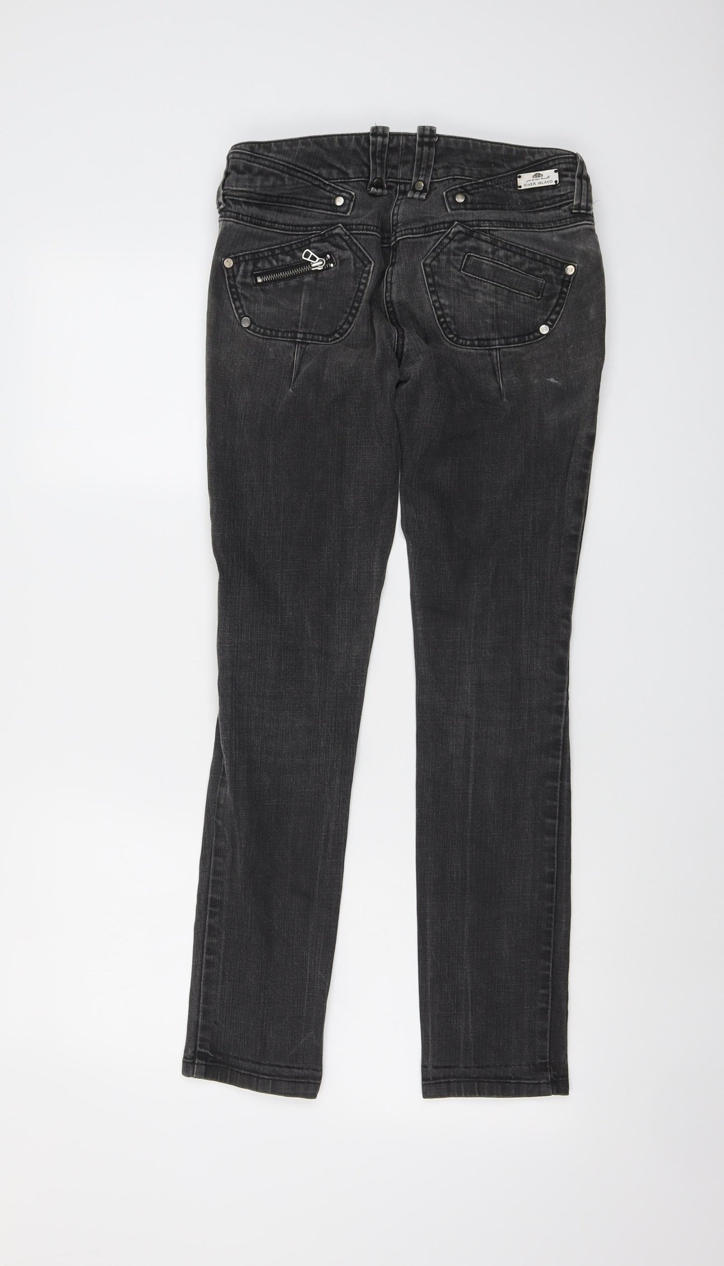 River Island Womens Grey Cotton Straight Jeans Size 8 L29 in Regular Button