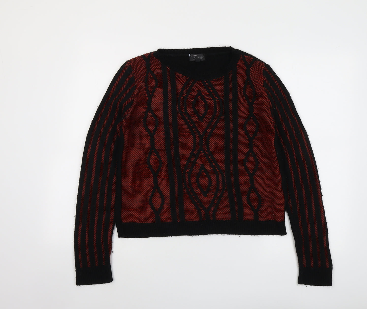 Topshop Womens Black Round Neck Geometric Acrylic Pullover Jumper Size 12