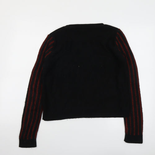 Topshop Womens Black Round Neck Geometric Acrylic Pullover Jumper Size 12