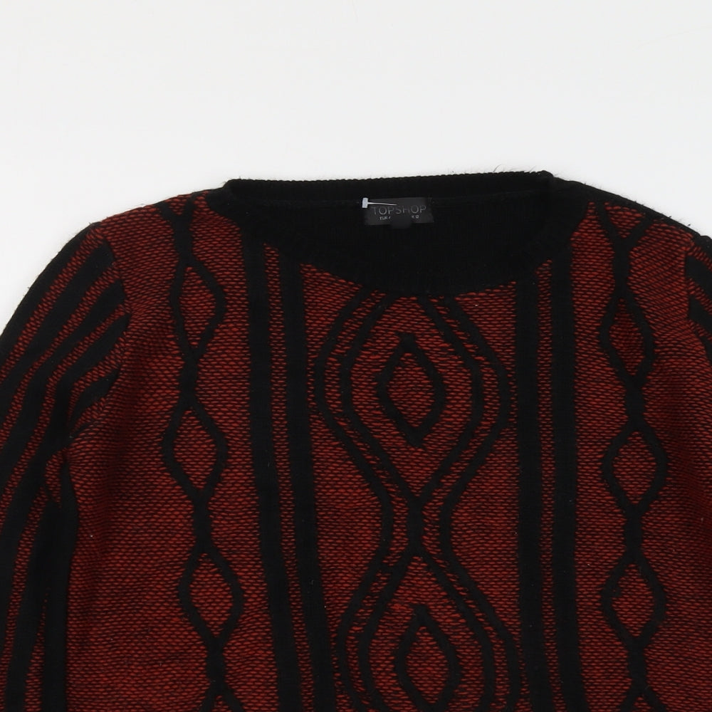 Topshop Womens Black Round Neck Geometric Acrylic Pullover Jumper Size 12