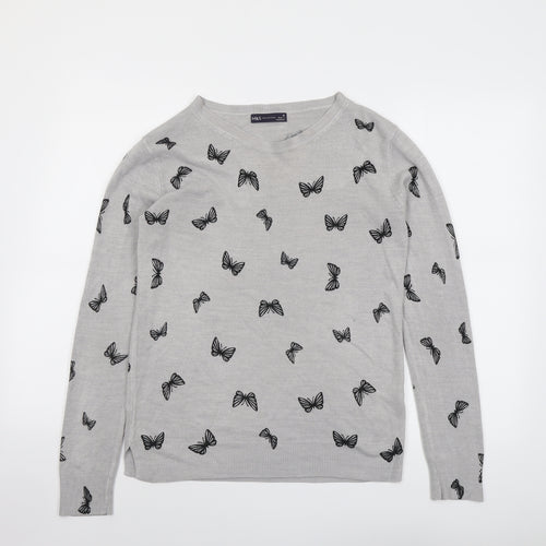 Marks and Spencer Womens Grey Round Neck Geometric Acrylic Pullover Jumper Size 10 - Butterfly
