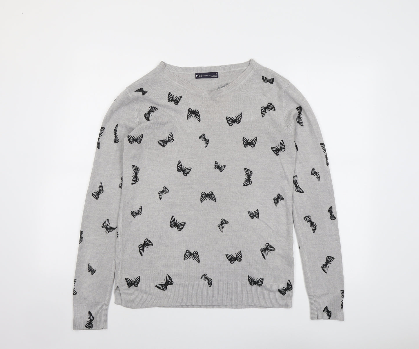 Marks and Spencer Womens Grey Round Neck Geometric Acrylic Pullover Jumper Size 10 - Butterfly