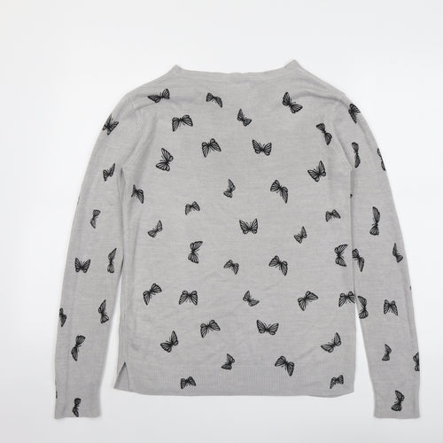 Marks and Spencer Womens Grey Round Neck Geometric Acrylic Pullover Jumper Size 10 - Butterfly
