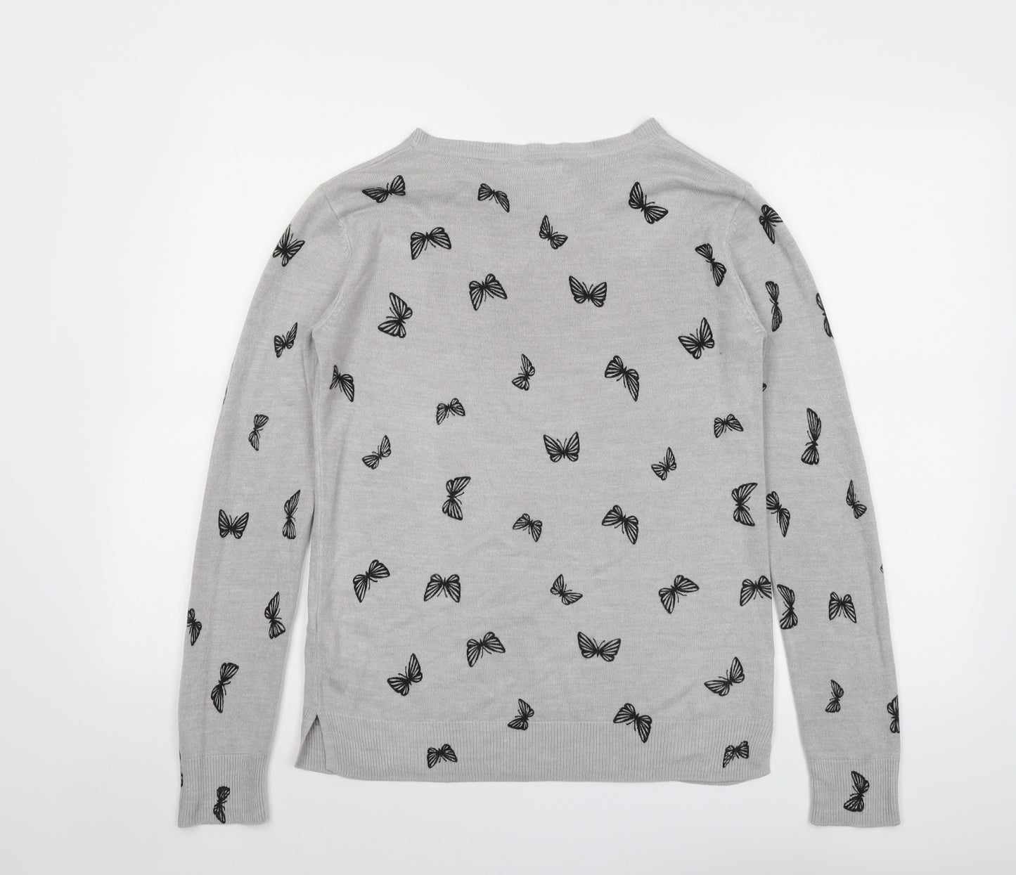 Marks and Spencer Womens Grey Round Neck Geometric Acrylic Pullover Jumper Size 10 - Butterfly
