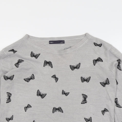 Marks and Spencer Womens Grey Round Neck Geometric Acrylic Pullover Jumper Size 10 - Butterfly
