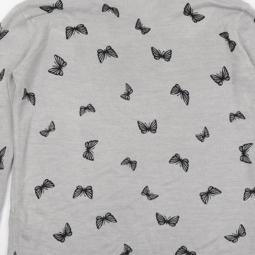 Marks and Spencer Womens Grey Round Neck Geometric Acrylic Pullover Jumper Size 10 - Butterfly