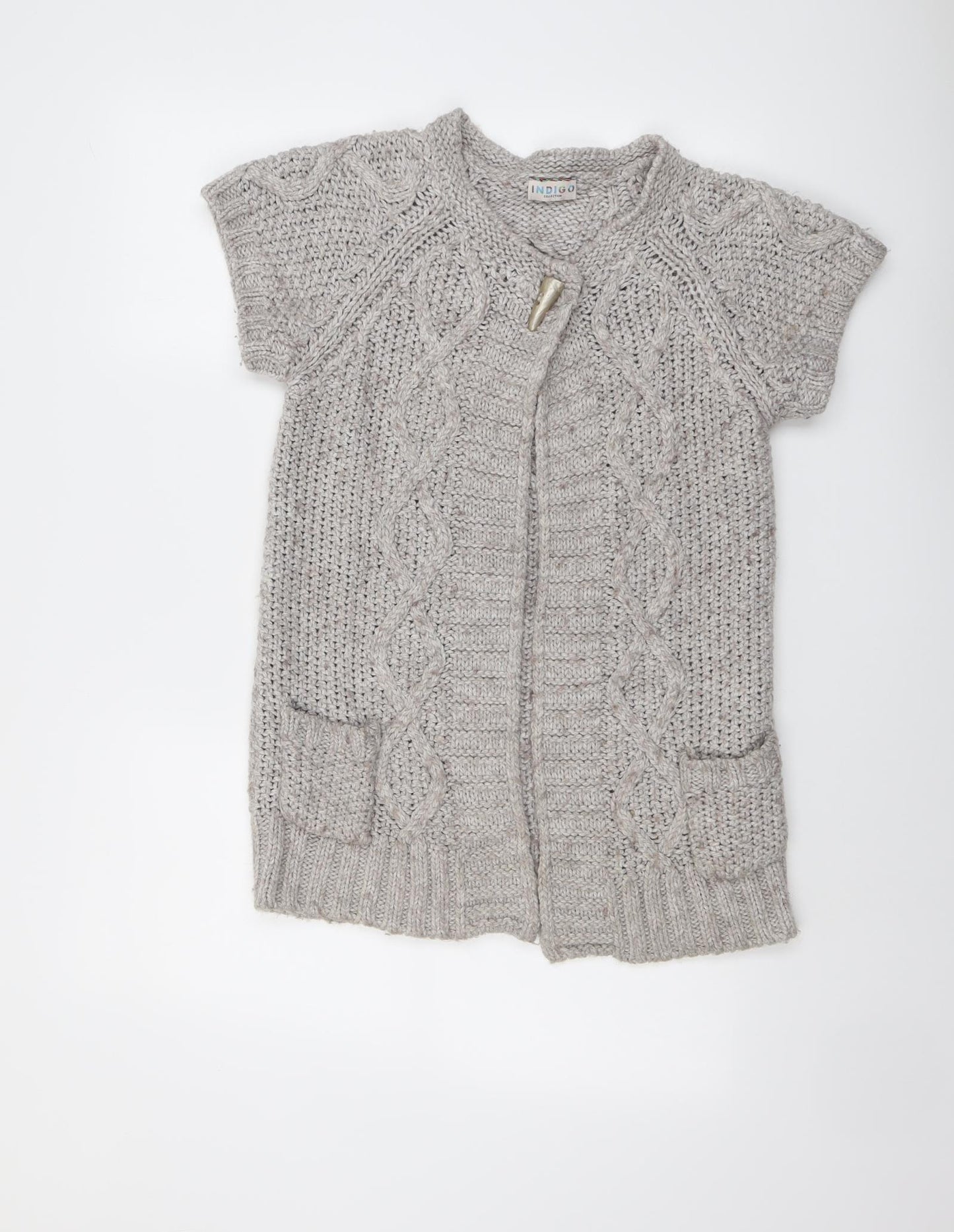 Indigo Womens Grey Round Neck Acrylic Cardigan Jumper Size 12