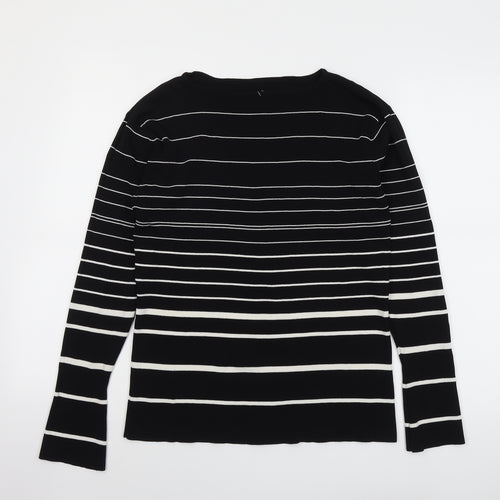 Wallis Womens Black Roll Neck Striped Viscose Pullover Jumper Size 18