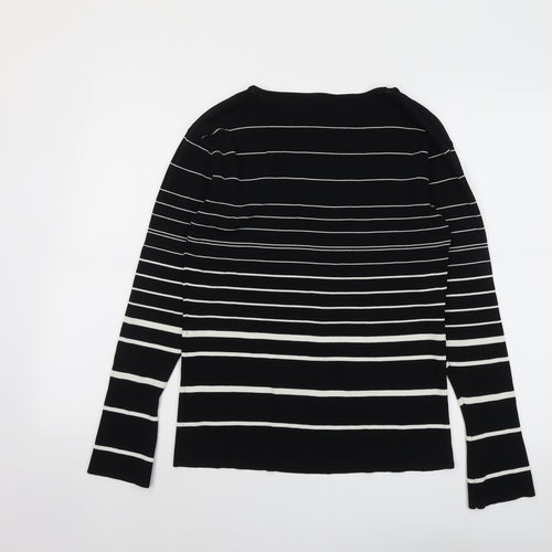 Wallis Womens Black Roll Neck Striped Viscose Pullover Jumper Size 18
