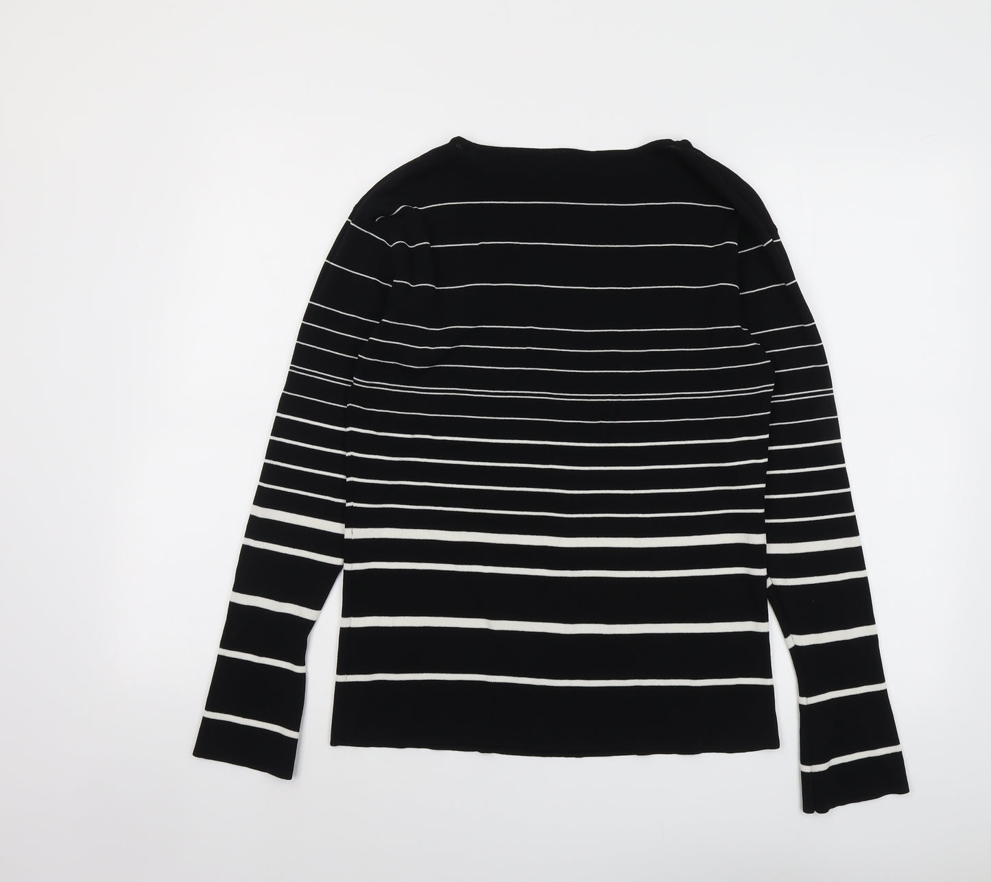 Wallis Womens Black Roll Neck Striped Viscose Pullover Jumper Size 18