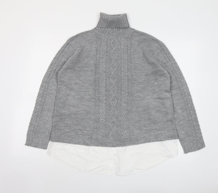 Dorothy Perkins Womens Grey Roll Neck Acrylic Pullover Jumper Size 8