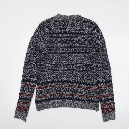 Topman Mens Blue Round Neck Fair Isle Acrylic Pullover Jumper Size S Long Sleeve