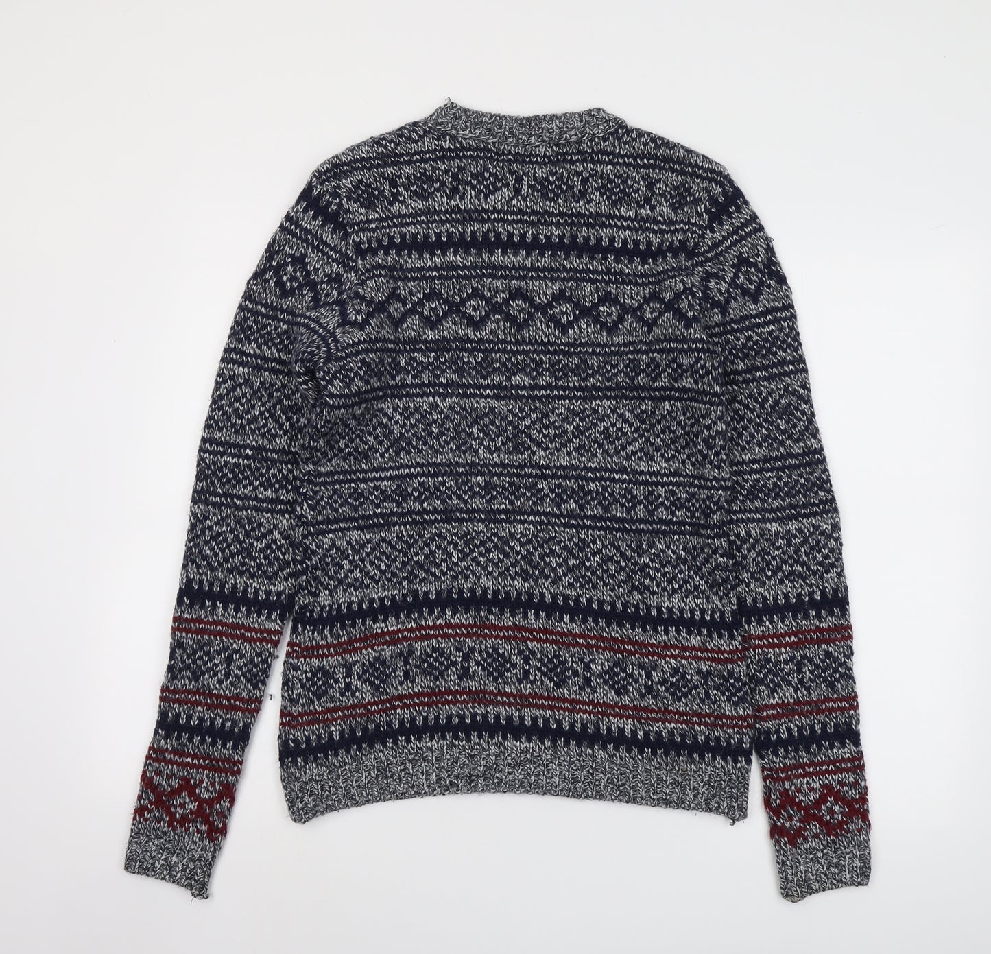 Topman Mens Blue Round Neck Fair Isle Acrylic Pullover Jumper Size S Long Sleeve
