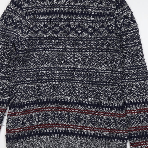 Topman Mens Blue Round Neck Fair Isle Acrylic Pullover Jumper Size S Long Sleeve