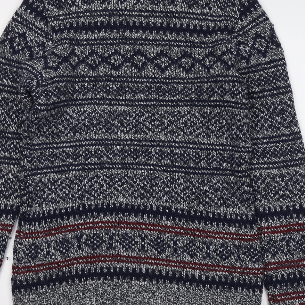 Topman Mens Blue Round Neck Fair Isle Acrylic Pullover Jumper Size S Long Sleeve