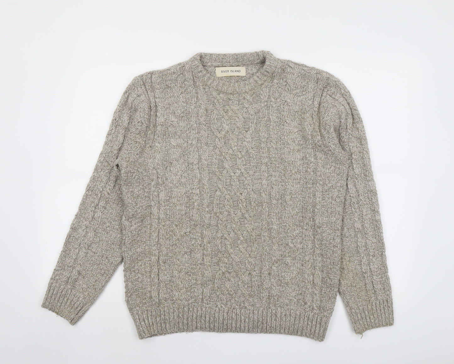 River Island Mens Beige Round Neck Acrylic Pullover Jumper Size S Long Sleeve