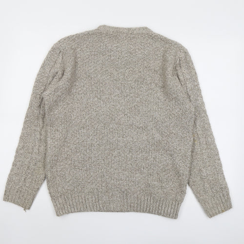 River Island Mens Beige Round Neck Acrylic Pullover Jumper Size S Long Sleeve