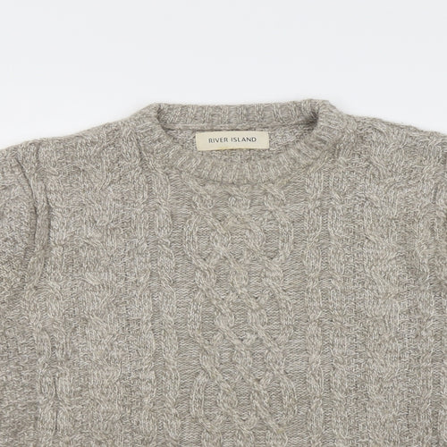 River Island Mens Beige Round Neck Acrylic Pullover Jumper Size S Long Sleeve