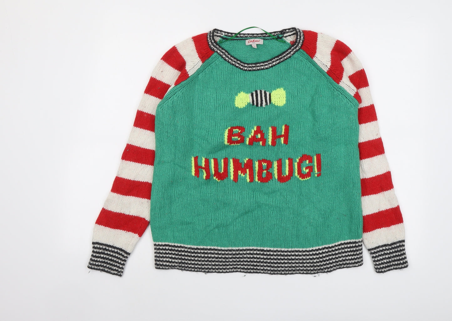 Cath Kidston Womens Multicoloured Round Neck Geometric Viscose Pullover Jumper Size M - Bah Humbug! Christmas