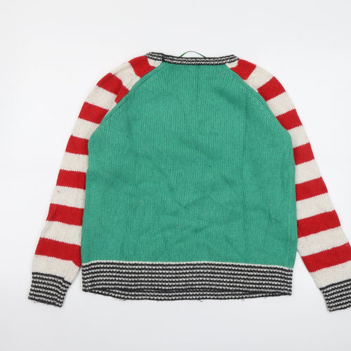Cath Kidston Womens Multicoloured Round Neck Geometric Viscose Pullover Jumper Size M - Bah Humbug! Christmas