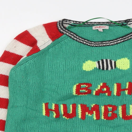 Cath Kidston Womens Multicoloured Round Neck Geometric Viscose Pullover Jumper Size M - Bah Humbug! Christmas
