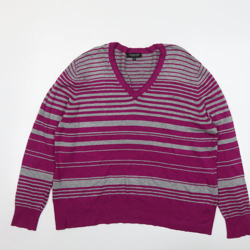 Debenhams Womens Purple V-Neck Striped Viscose Pullover Jumper Size 22