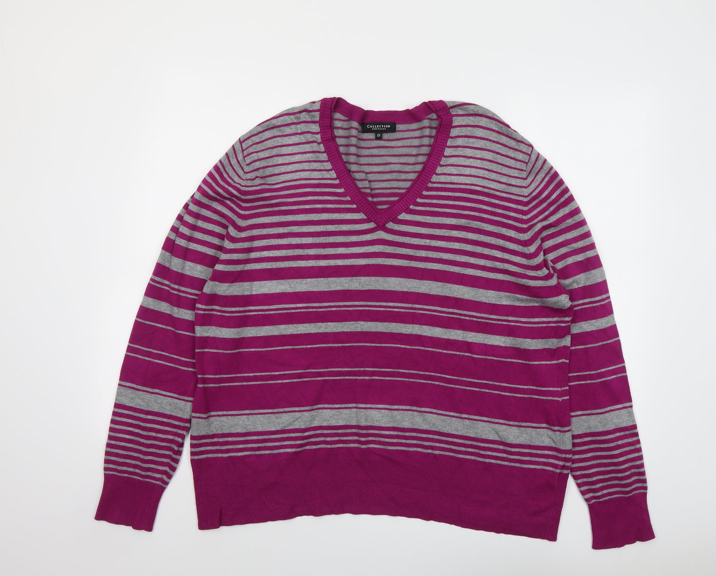 Debenhams Womens Purple V-Neck Striped Viscose Pullover Jumper Size 22