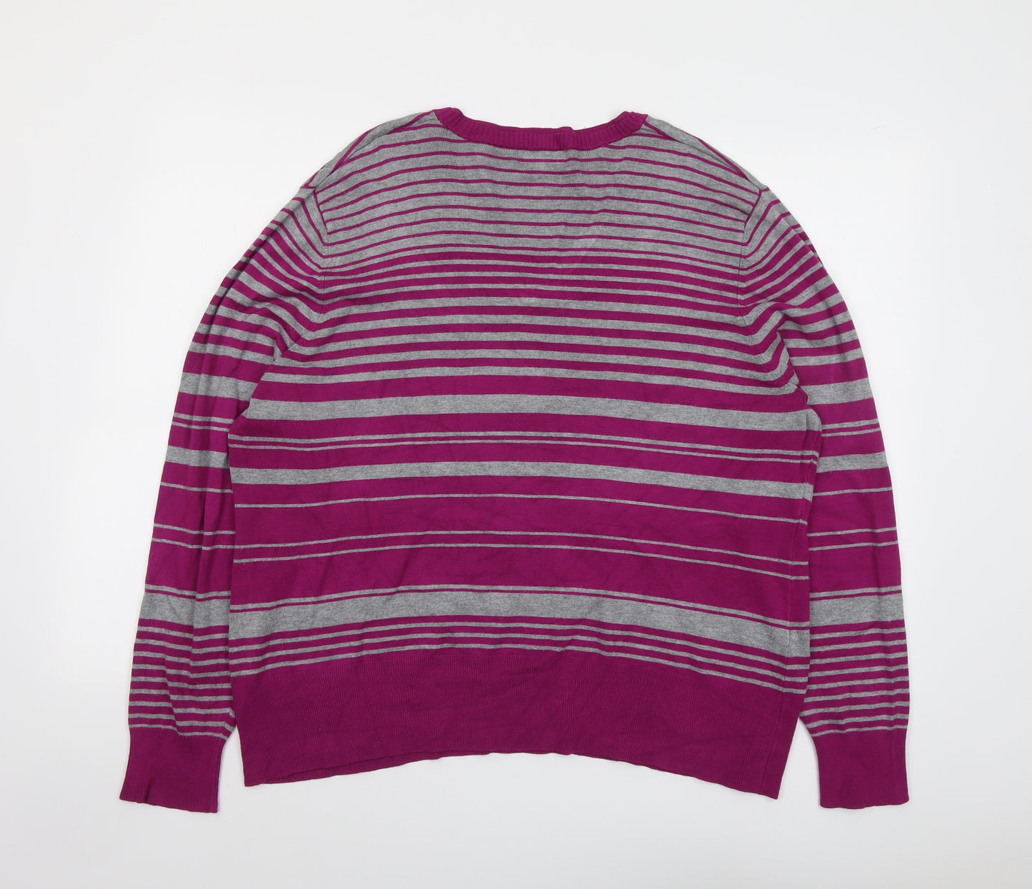 Debenhams Womens Purple V-Neck Striped Viscose Pullover Jumper Size 22