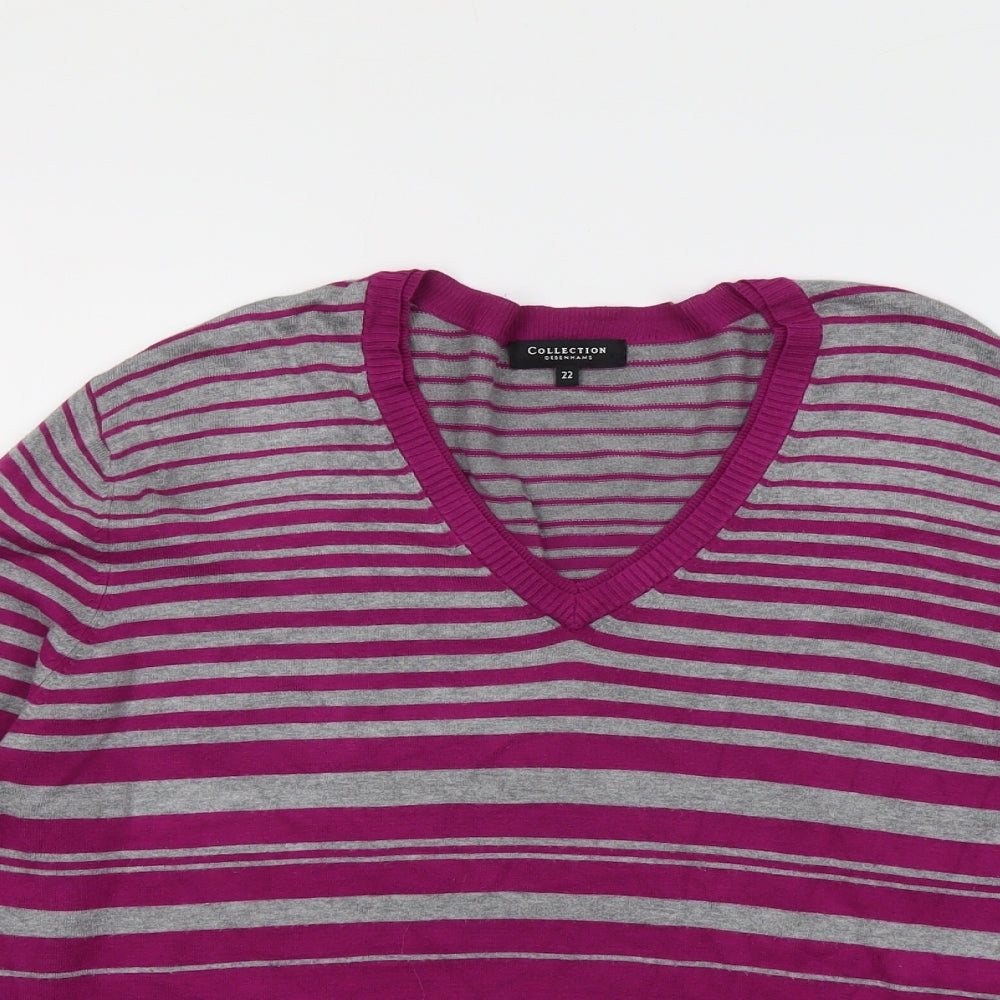 Debenhams Womens Purple V-Neck Striped Viscose Pullover Jumper Size 22