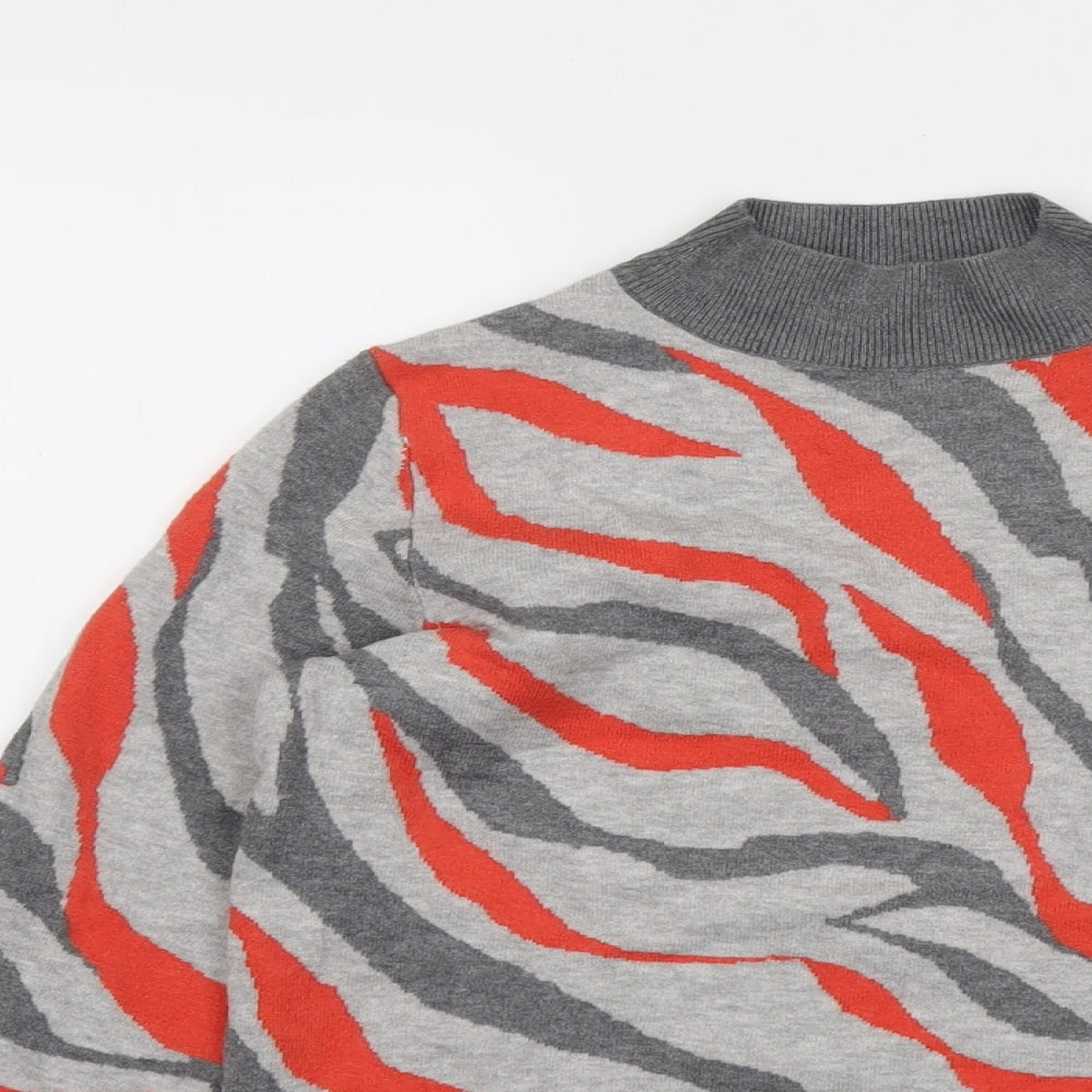 Marks and Spencer Womens Grey Mock Neck Geometric Viscose Pullover Jumper Size S