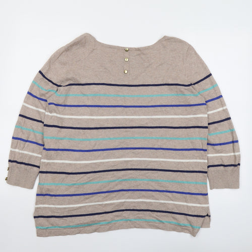 Wallis Womens Beige Round Neck Striped Cotton Pullover Jumper Size 16