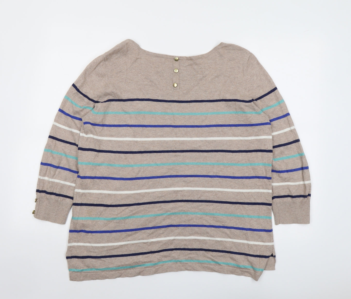 Wallis Womens Beige Round Neck Striped Cotton Pullover Jumper Size 16