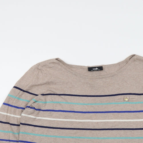 Wallis Womens Beige Round Neck Striped Cotton Pullover Jumper Size 16