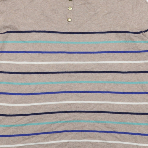 Wallis Womens Beige Round Neck Striped Cotton Pullover Jumper Size 16