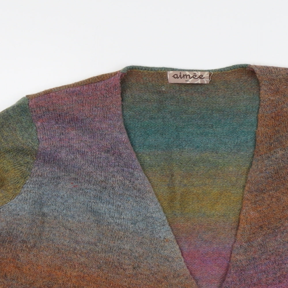 Aimee Womens Multicoloured V-Neck Acrylic Cardigan Jumper Size M
