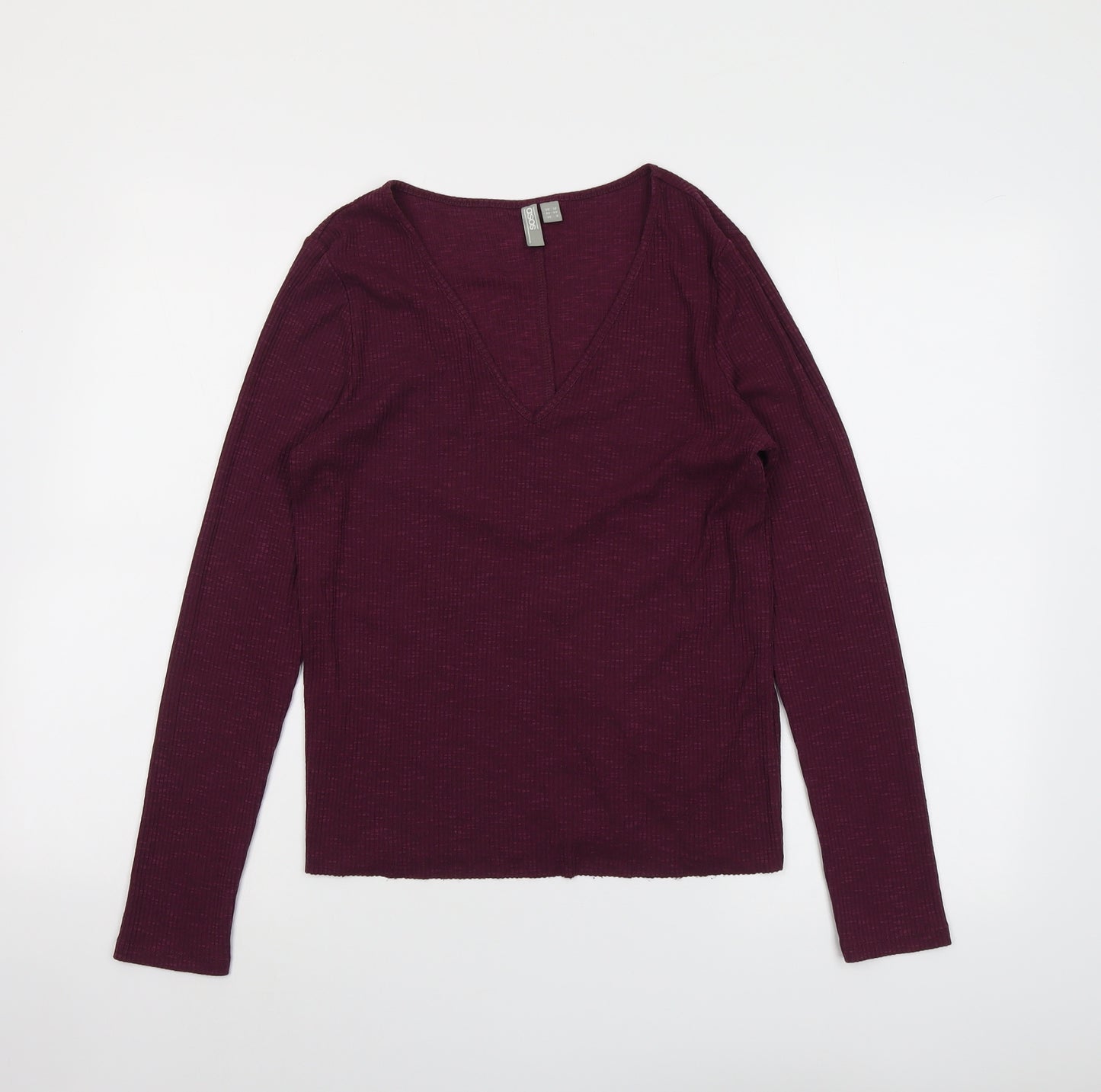 ASOS Womens Red Viscose Basic T-Shirt Size 12 V-Neck - Ribbed