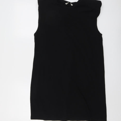Stradivarius Womens Black Cotton Tank Dress Size M Round Neck Pullover