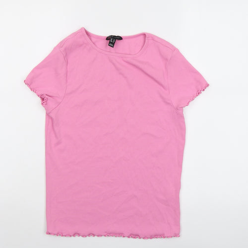 New Look Womens Pink Cotton Basic T-Shirt Size 16 Round Neck - Ribbed