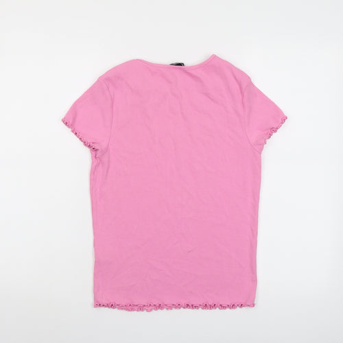 New Look Womens Pink Cotton Basic T-Shirt Size 16 Round Neck - Ribbed