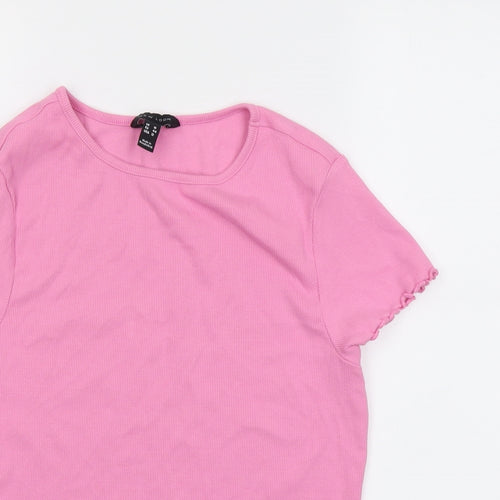 New Look Womens Pink Cotton Basic T-Shirt Size 16 Round Neck - Ribbed