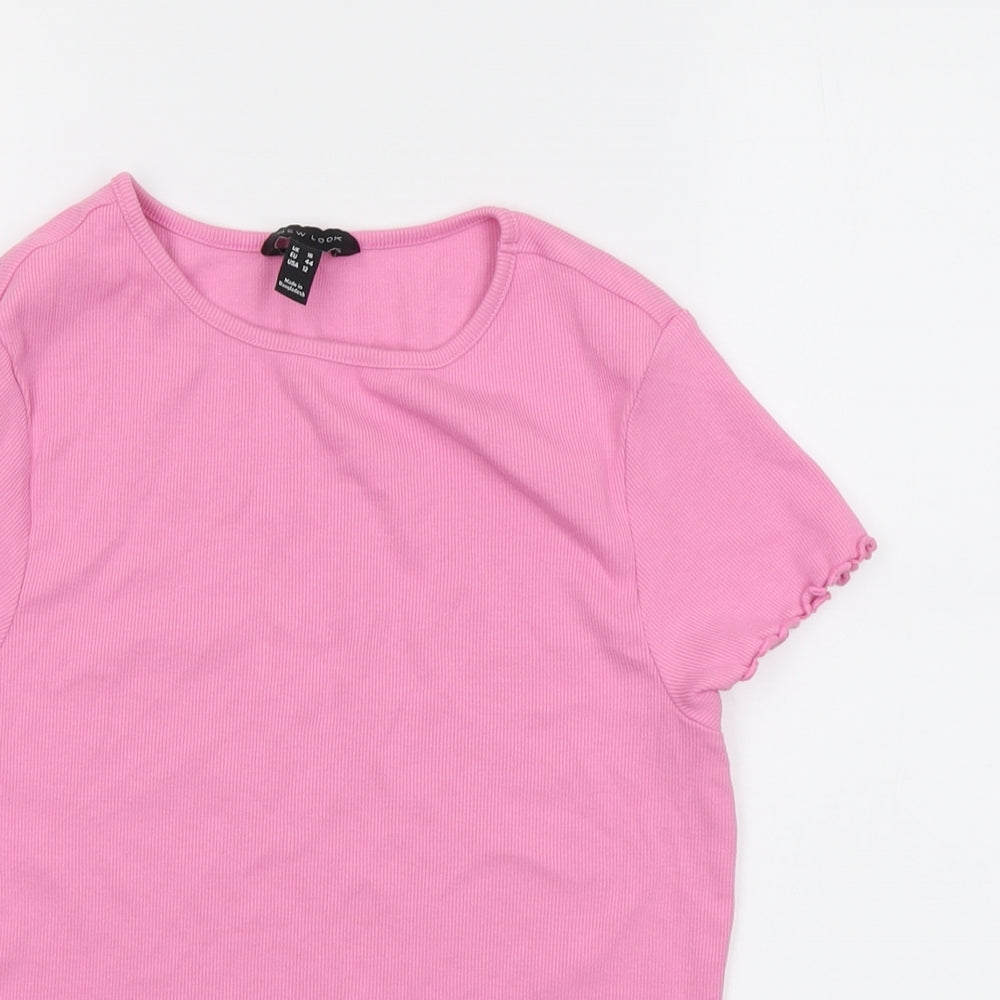 New Look Womens Pink Cotton Basic T-Shirt Size 16 Round Neck - Ribbed