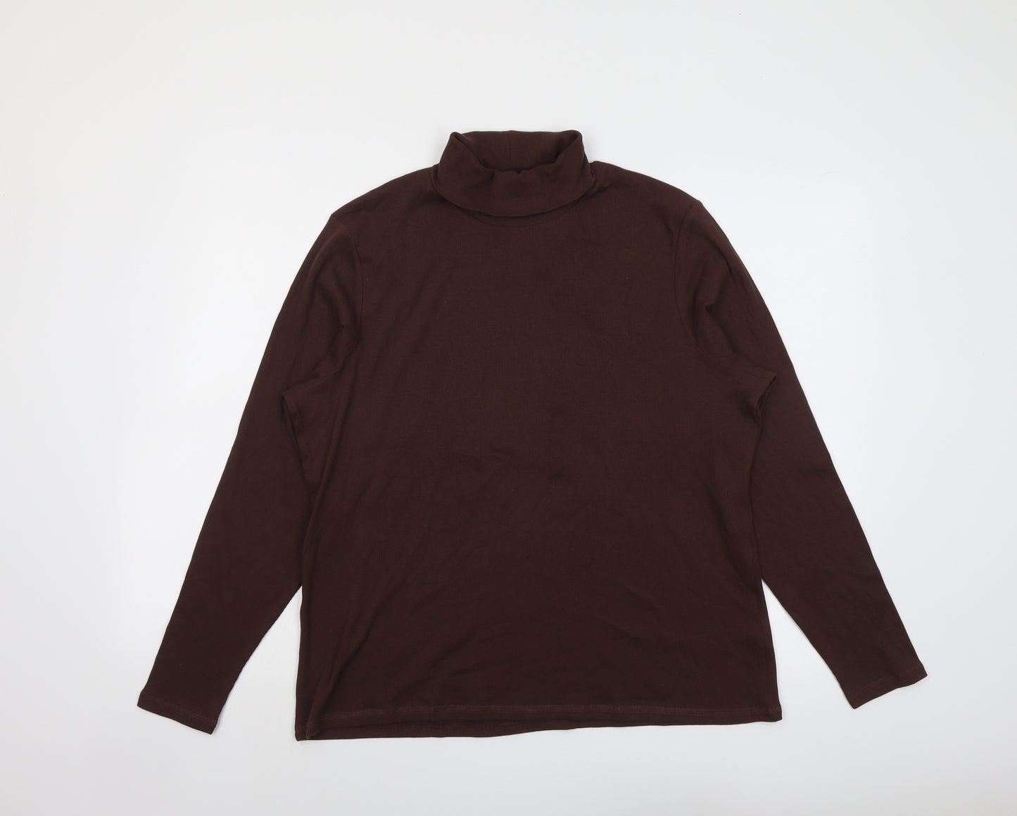 Marks and Spencer Womens Brown Cotton Basic T-Shirt Size 22 Roll Neck