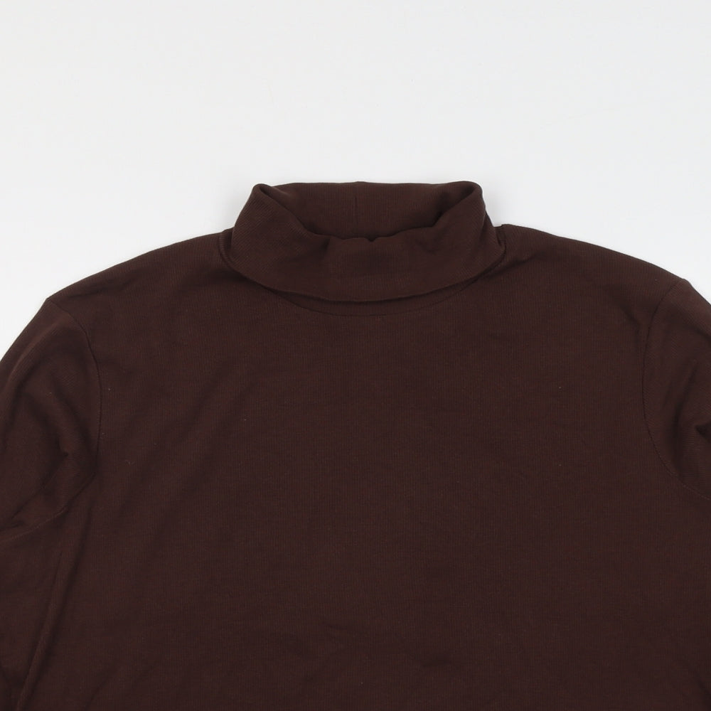 Marks and Spencer Womens Brown Cotton Basic T-Shirt Size 22 Roll Neck