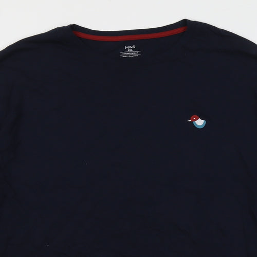 Marks and Spencer Mens Blue Cotton T-Shirt Size 2XL Round Neck
