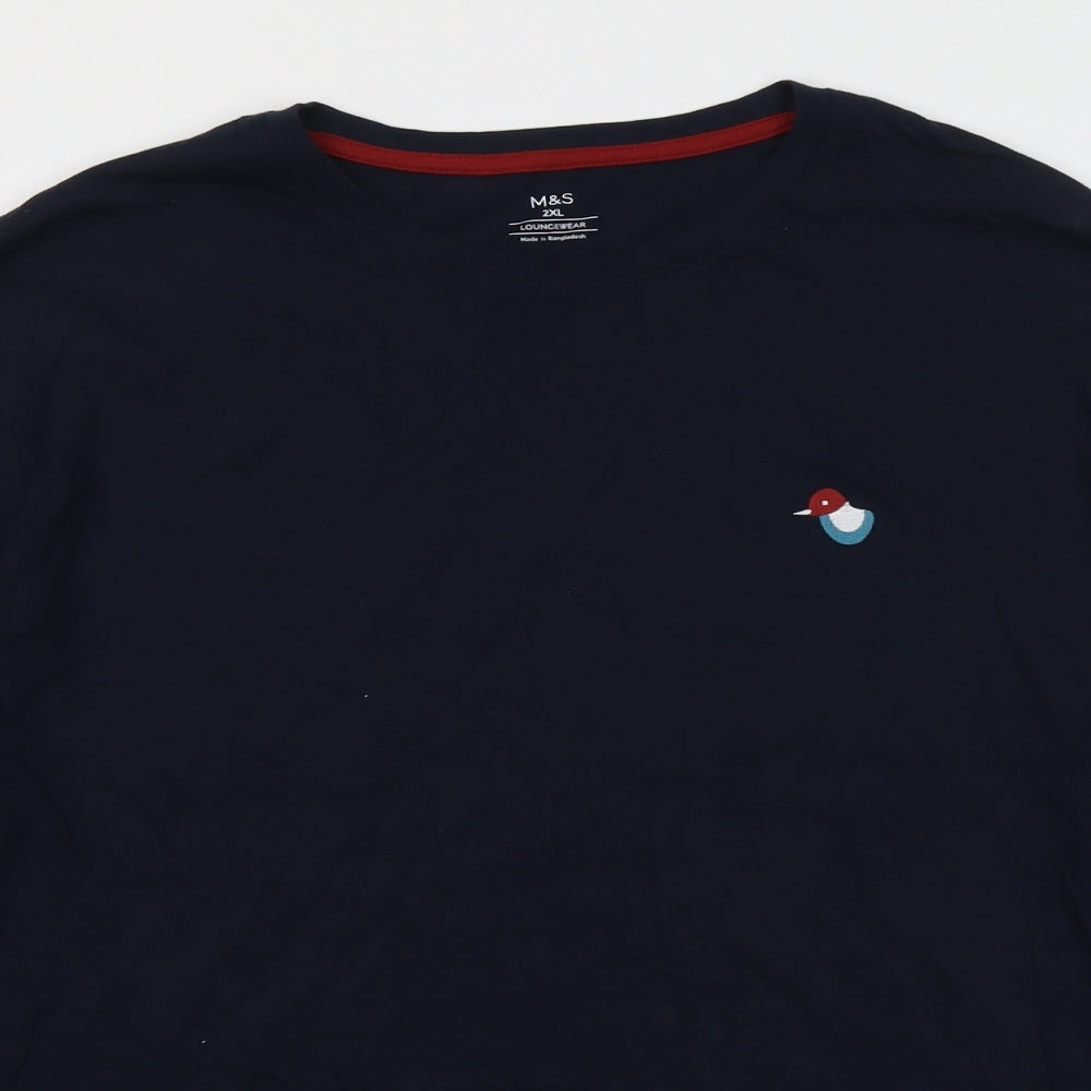 Marks and Spencer Mens Blue Cotton T-Shirt Size 2XL Round Neck