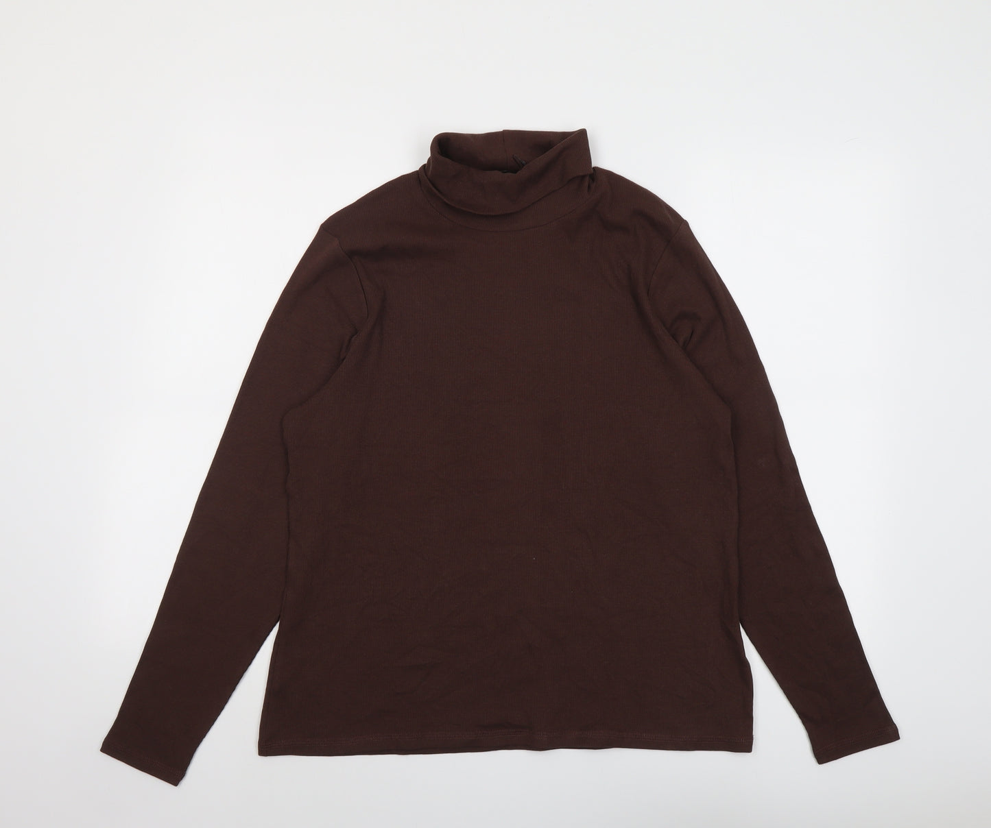 Marks and Spencer Womens Brown Cotton Basic T-Shirt Size 20 Roll Neck